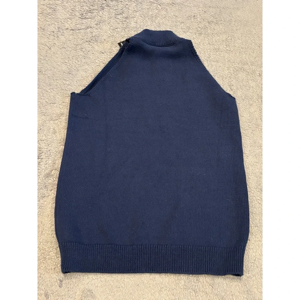 NWT Premise Sweater Womens Large Navy Blue Sleeveless Mock Neck Pullover Casual